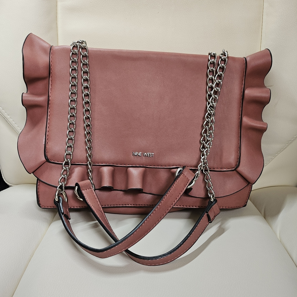 Nine West Pink Ruffle Chain Shoulder Bag
